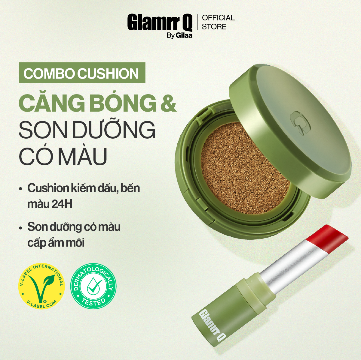 Combo Glamrr Q Vegan Super Glow Cushion & Son Dưỡng Có Màu Vegan Super Lip Balm