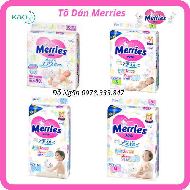 Bỉm/tã dán merries nhập khẩu chính hãng công ty kao việt nam size nb90 s82 xl44