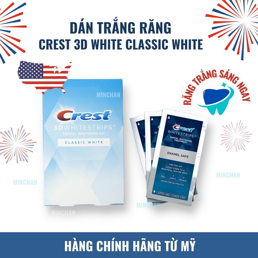 Hộp Nguyên Seal 10 ngày Miếng dán Trắng răng Crest 3D Whitestrips Classic White - Mỹ