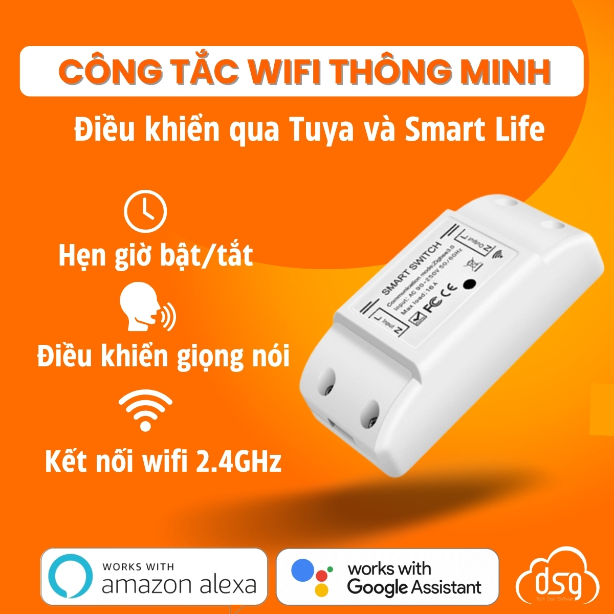 Công tắc wifi thông minh 10a - 2200w smart breaker, 2.4ghz, hẹn giờ, điều khiển từ xa, app smart life và tuya smart