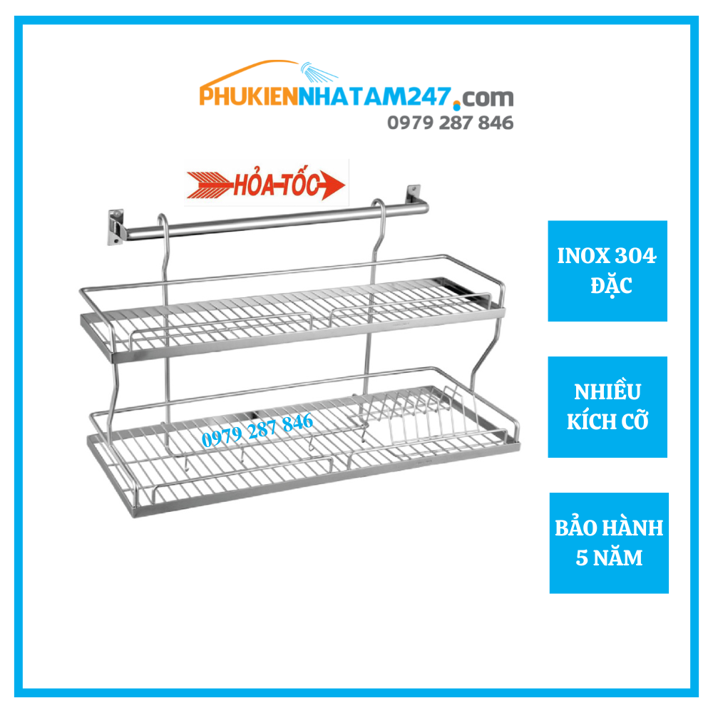 Kệ chén 2 tầng treo tường inox 304 phát đạt , rổ úp chén 2 tầng, giá để bát, kệ đựng bát dĩa .