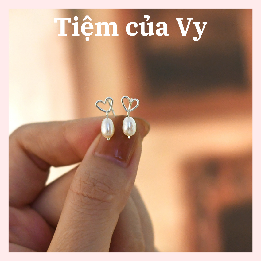 Khuyên tai ngọc trai nước ngọt trái tim tình yêu bạc S925