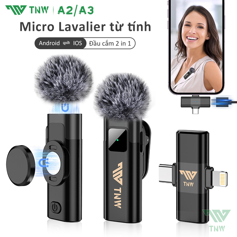  TNW A2 A3 Micro Thu Âm Không Dây Cài Áo Mic Thu âm livestream 2 Trong 1 micro không dây Micro Lavalier Không Dây 