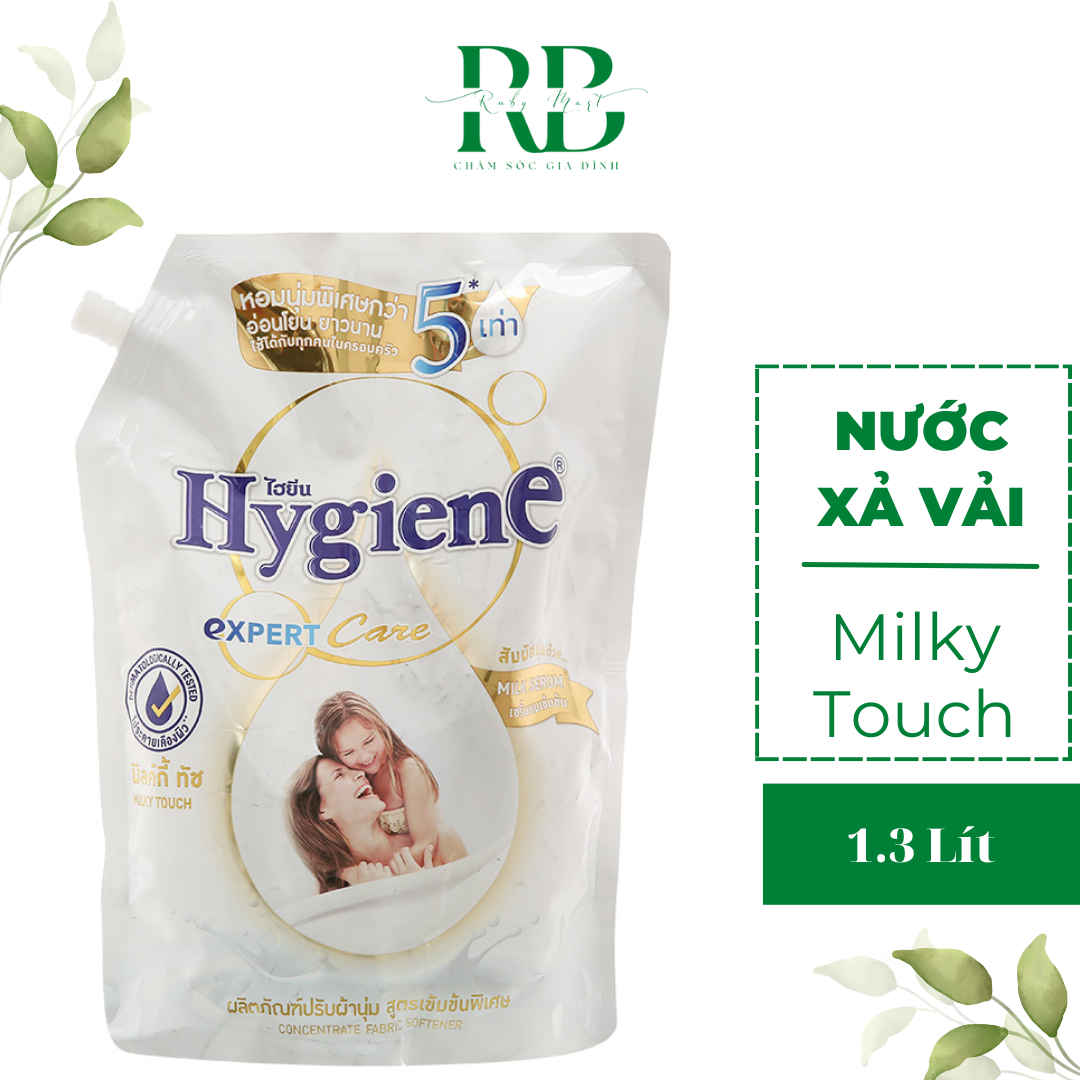 Nước Xả Vải Hygiene Trắng Đậm Đặc Milky Touch Túi 1.3 lít Dùng Cho Quần Áo Em Bé Thơm Lâu Mềm Vải Chính Hãng Thái Lan