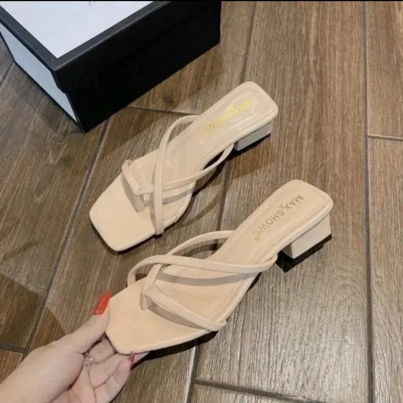 Dép guốc cao gót nữ 3 phân kẹp ngón quai da gót vuôn ms 046