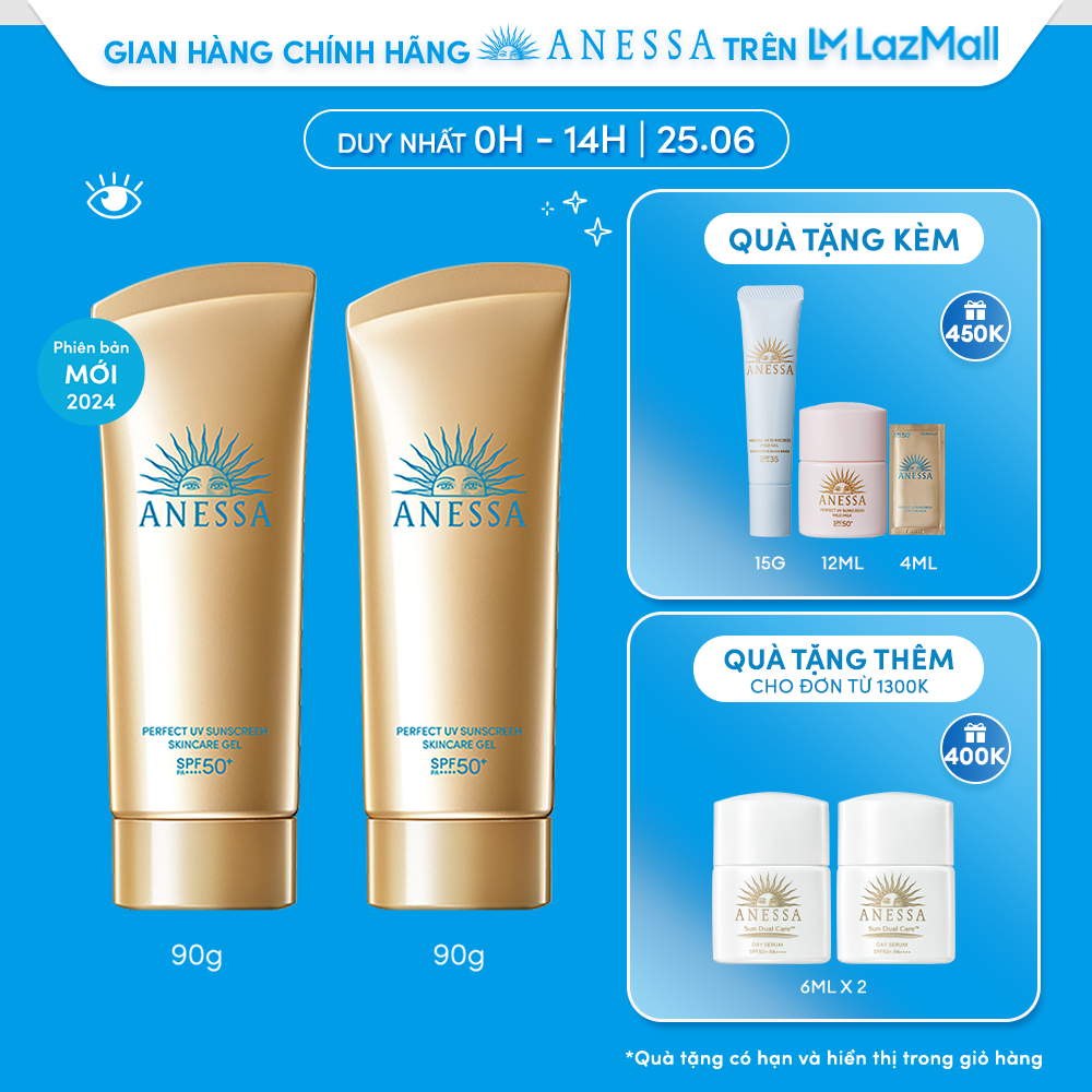 [0H-14H 25.6 | QUÀ 450K] Bộ 2 Gel chống nắng dưỡng da bảo vệ hoàn hảo SPF 50+ PA++++ 90g