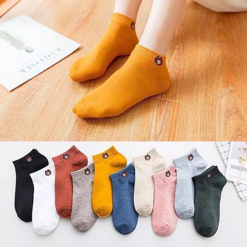 Sét 10 ĐÔi Tất Vớ Lười Gấu Siêu Cute, Thoáng Mát, Tất Vớ Nữ Phong Cách Hàn Quốc