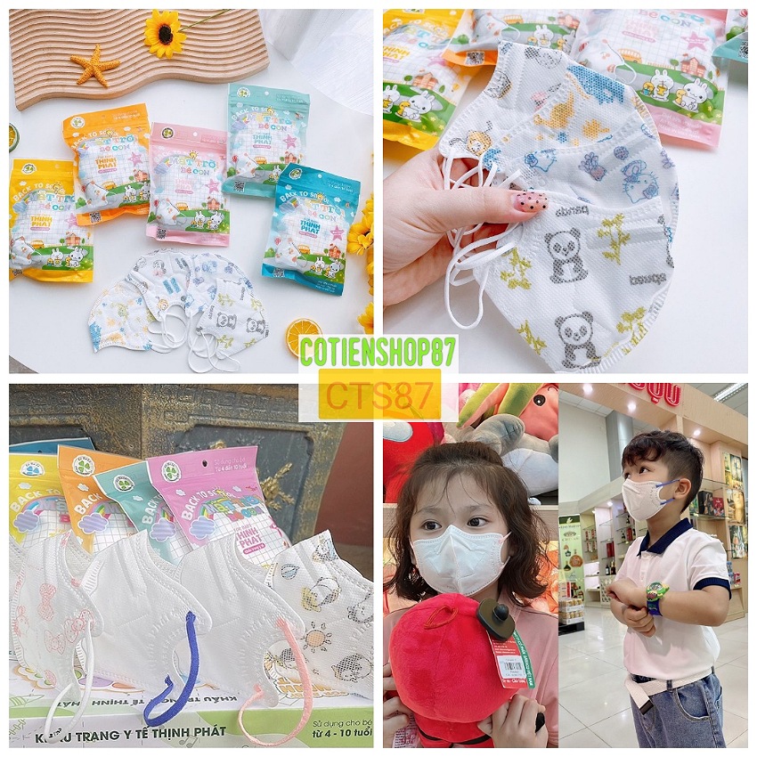 Combo 5 túi 50 cái Khẩu trang trẻ em 6D N99 Mặt Trời Bé Con Thịnh Phát, khẩu trang cho bé 4-12 tuổi, kháng khuẩn 99%, dây đeo co dãn, cotienshop87