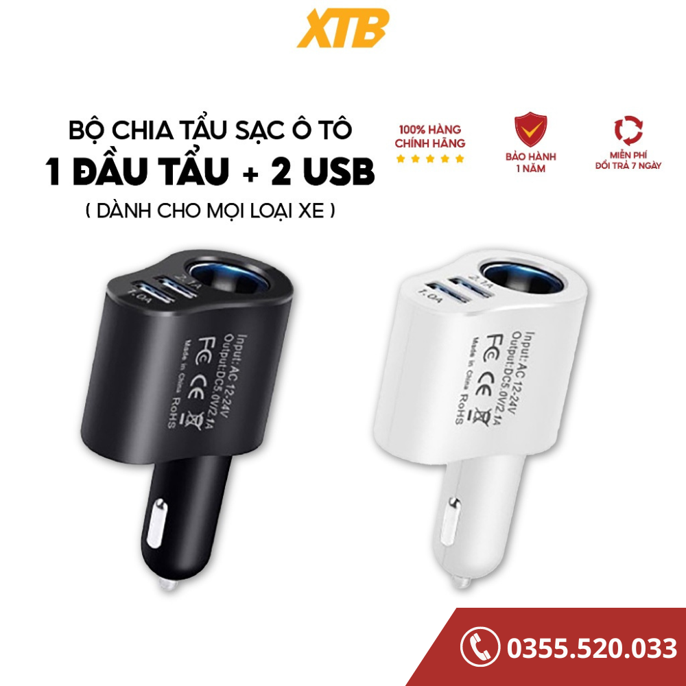 Tẩu sạc ô tô - Tẩu chia sạc đầu ra 2 cổng usb, 1 cổng tẩu tròn thích hợp cho tất cả loại xe