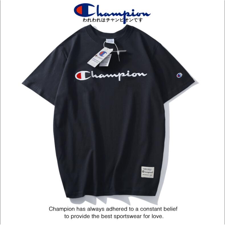 Áo thun cotton ngắn tay thêu chữ Champion