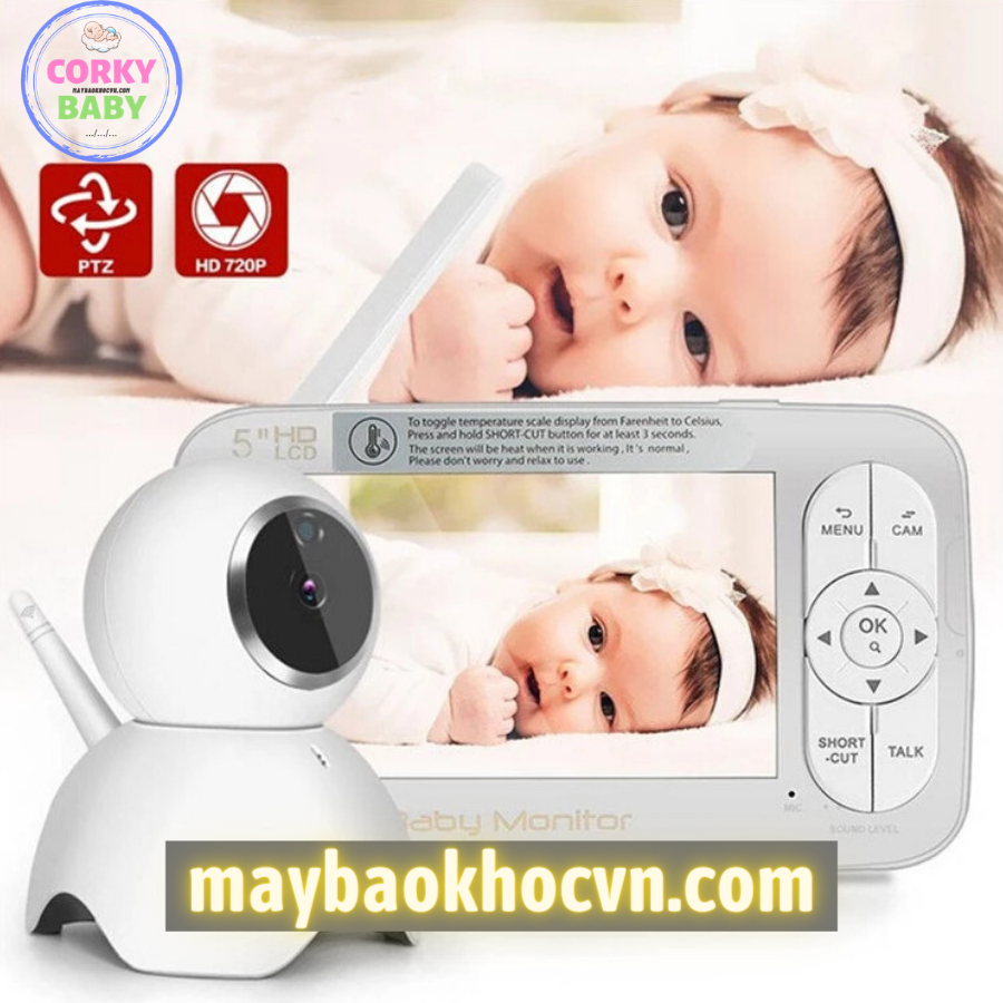 Máy báo khóc Corky Baby MBK801D 5.0inh. Siêu Phẩm tầm nhìn bao quát với camera xoay 360