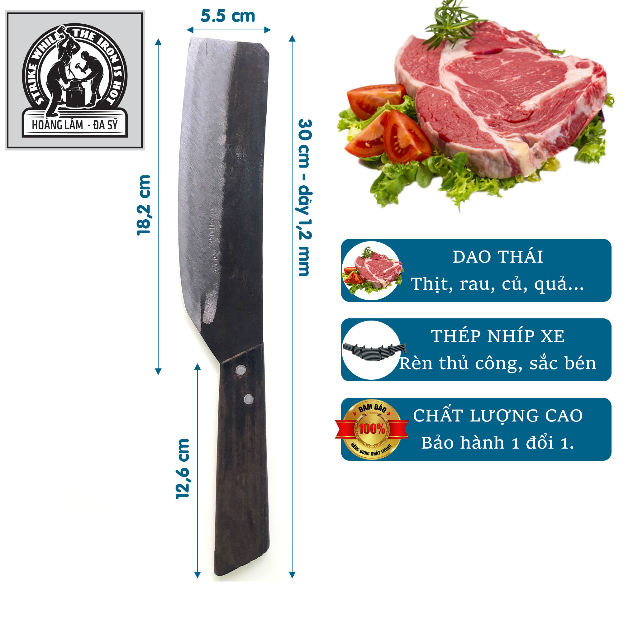 Dao thái nhíp 100% , dao bài, dao thái thịt - hl01 - dao nhà bếp hoàng lâm - đa sỹ