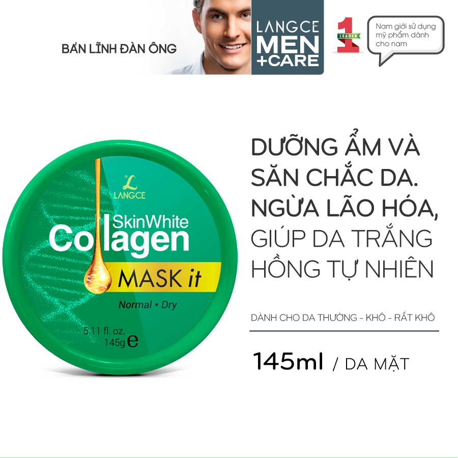 MẶT NẠ DƯỠNG TRẮNG COLLAGEN 145ml DA KHÔ - TEM XANH LANGCE dành cho Nam