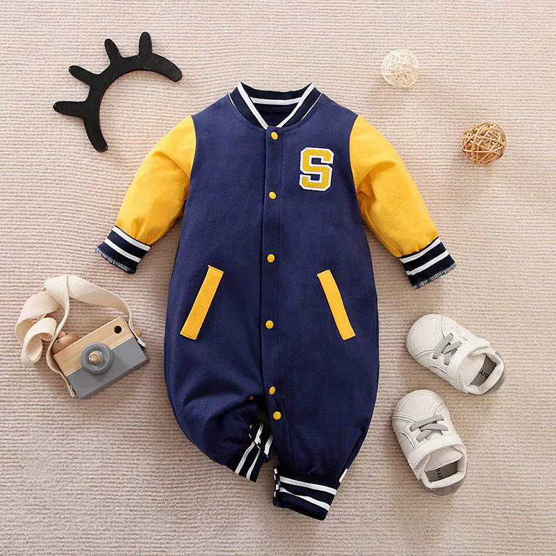 Trẻ sơ sinh bé bóng chày quần áo 0 3 6 9 12 tháng Boston cotton dài tay áo FOOTIES Toddler cậu bé quần áo trẻ em Jumpsuit Pyjama Bebe