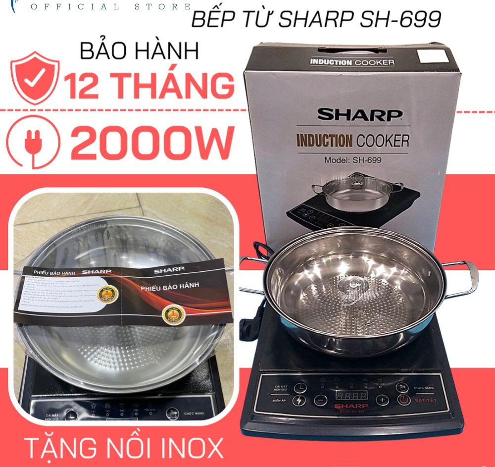 Bếp từ chính hãng sharp sh-699 thái lan công suất lớn 2000w - bảo hành 12 tháng, bếp từ đơn, bếp từ điện sharp chính hãng