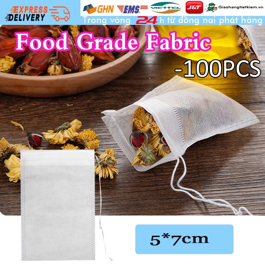 【Trong 24h gửi hàng】100 Túi Lọc Trà cà phê sữa Thảo Dược nấu ăn bằng vải không dệt Có Dây Buộc dây rút tiện dụng tái sử dụng