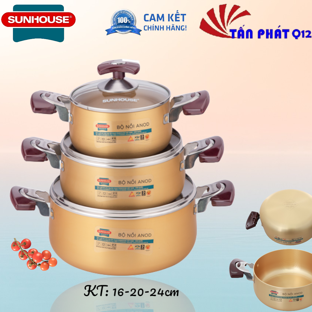 [HCM]Bộ nồi nhôm ANOD sunhouse SH6634
