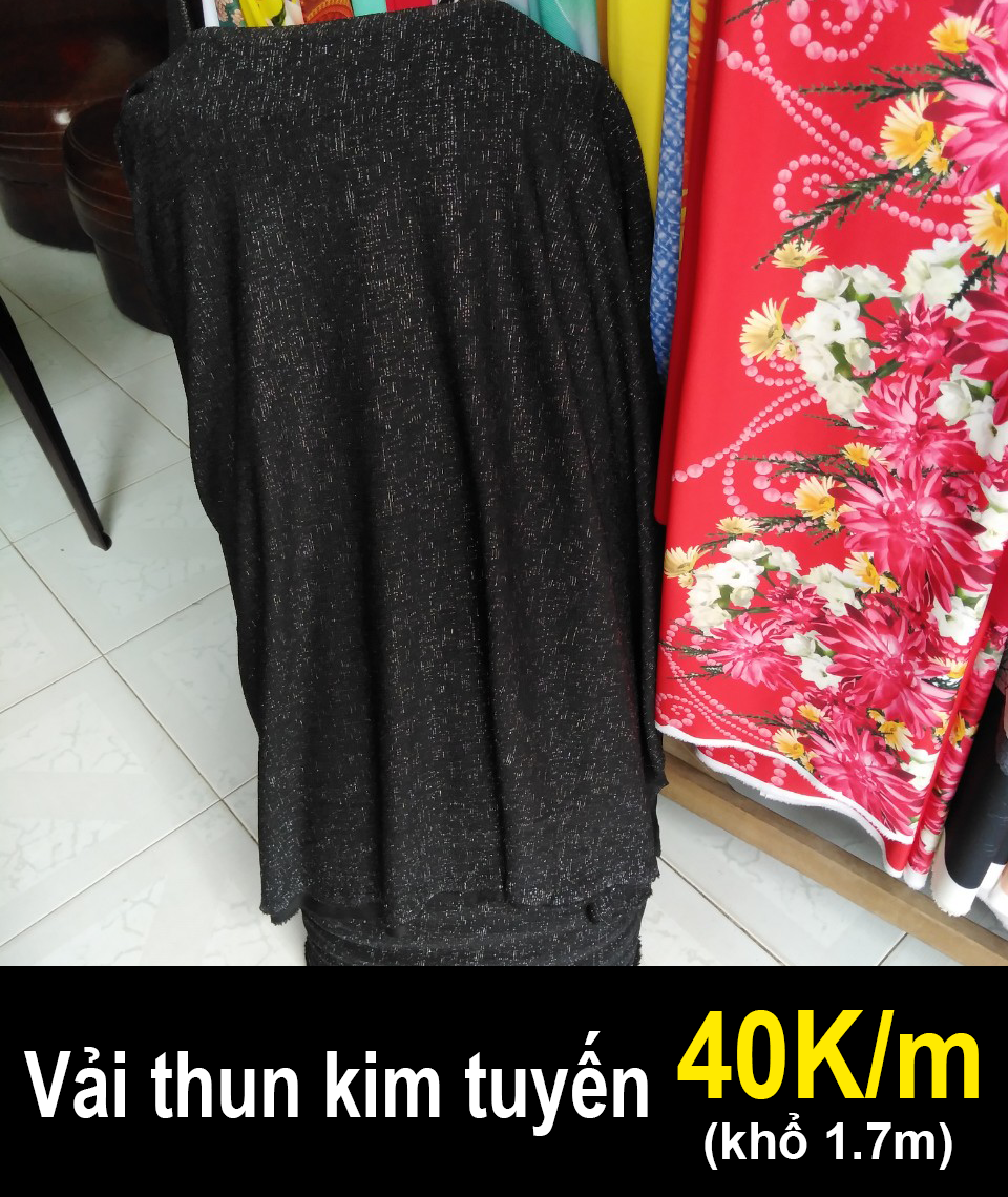 Vải thun kim tuyến màu đen may đồ, may đầm, áo kiểu siêu đẹp 40K/m