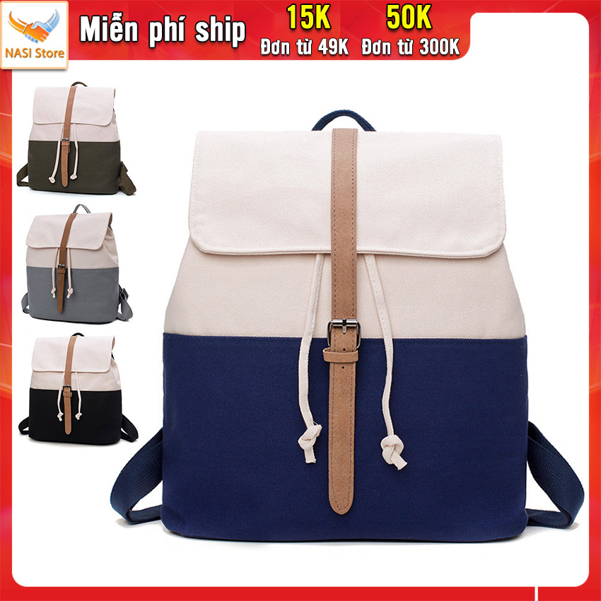 Balo nữ thời trang B1032 NASI Store vải bố canvas ba lô học sinh đi học mẫu đẹp chất vải mềm cao cấp chắc chắn đựng vừa A4 ba lô nữ du lịch phong cách Hàn Quốc