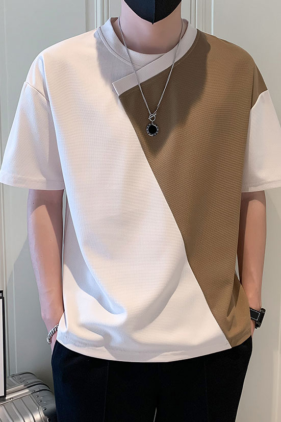 Áo thun, áo thun nam tay cộc mẫu thiết kế mới ghép phối màu layer cực chất - N55