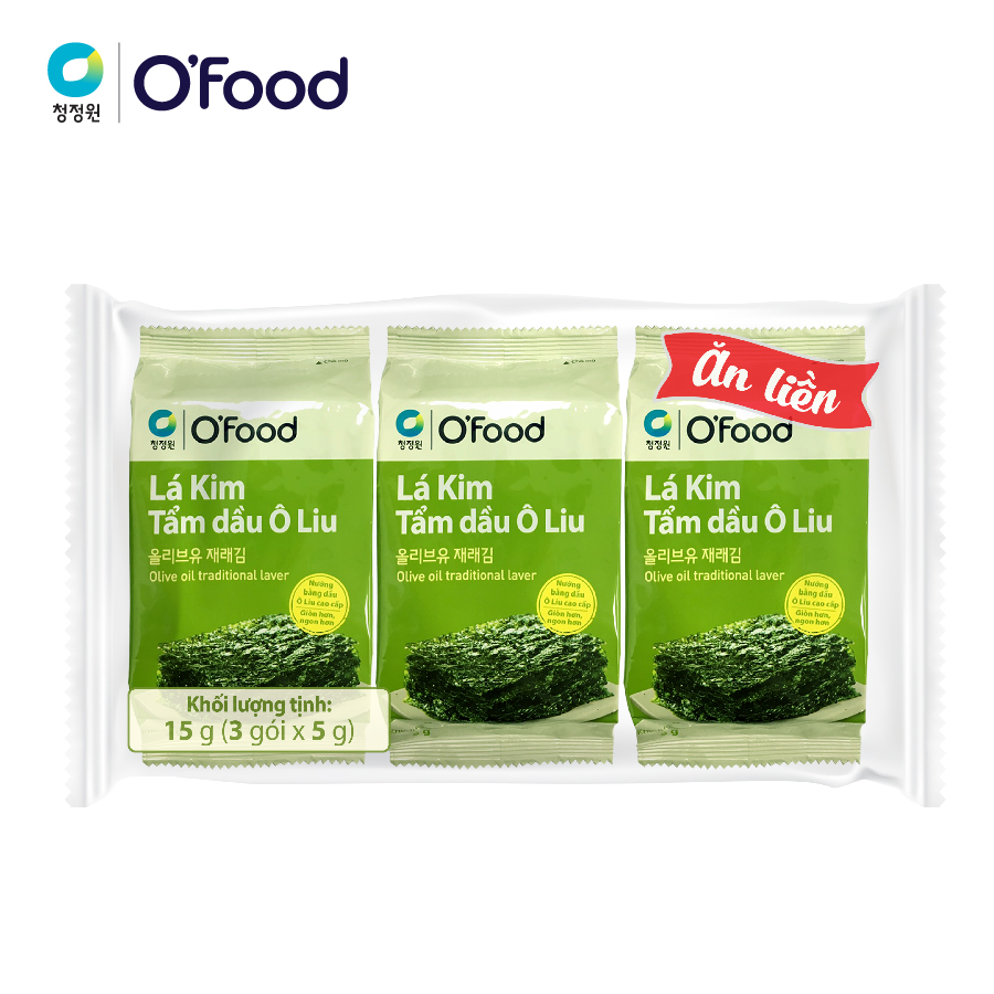 Rong biển/ Lá kim tẩm dầu Oliu O'Food lốc 3 (5 g x 3 gói) giòn, thơm, gia vị vừa miệng, ăn liền hoặc ăn cùng cơm, mỳ tiện lợi