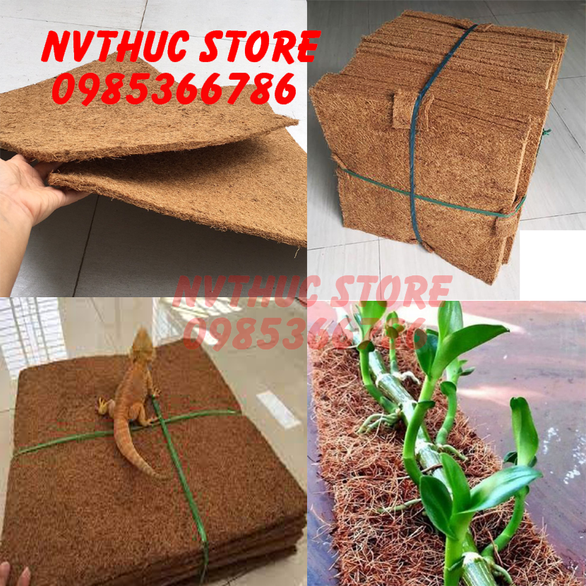 Tấm sơ dừa ép kích thước 50x50x1cm dùng làm giá thể trồng lan, thủy canh, tấm lót sàn thú cưng và tấm lọc bụi sơn
