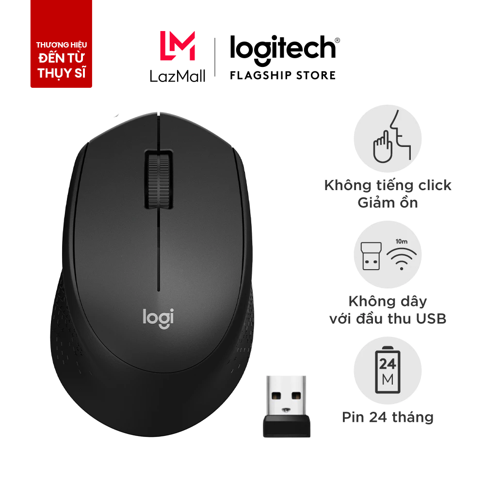 Chuột không dây logitech m330 silent plus giảm ồn 90% - usb 2.4ghz, phù hợp người thuận tay phải, pc/ laptop