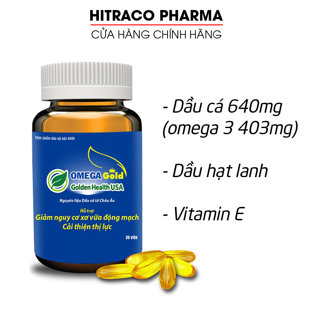 Viên dầu cá 640mg, omega 3, dầu hạt lanh, vitamin E OMEGA GOLD giúp bổ mắt, khỏe tim mạch, giảm cholesterol máu - Chai 30 viên