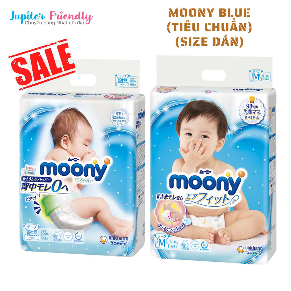 [COMBO 2] Bỉm - Tã Dán Moony Blue NB90/ S84/ M64/ L54