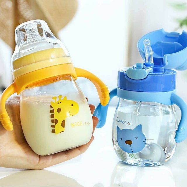 Bình tập uống và bình sữa 2 trong 1 tai mèo 320ml , Dung tích 320ml