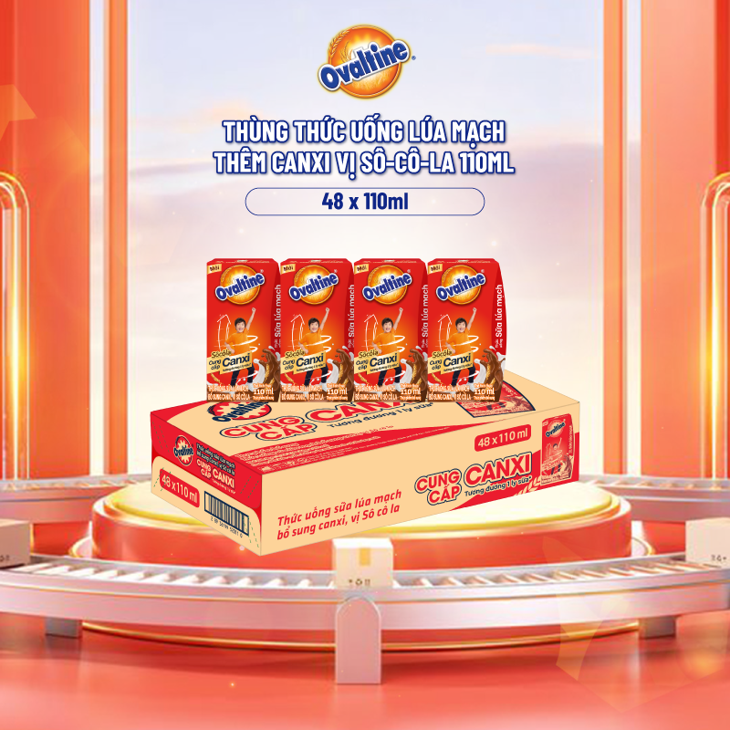 Thùng 48 hộp Thức uống lúa mạch thêm Canxi hương vị sô-cô-la Ovaltine (110ml x 48)