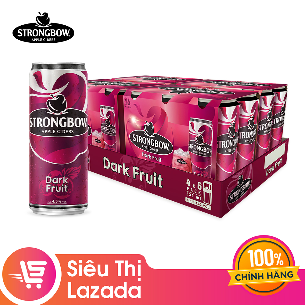 [HOT DEAL][Trợ ship đến 70K + Voucher 10k] Thùng 24 lon nước táo lên men Strongbow Vị Dâu đen 330ml/lon