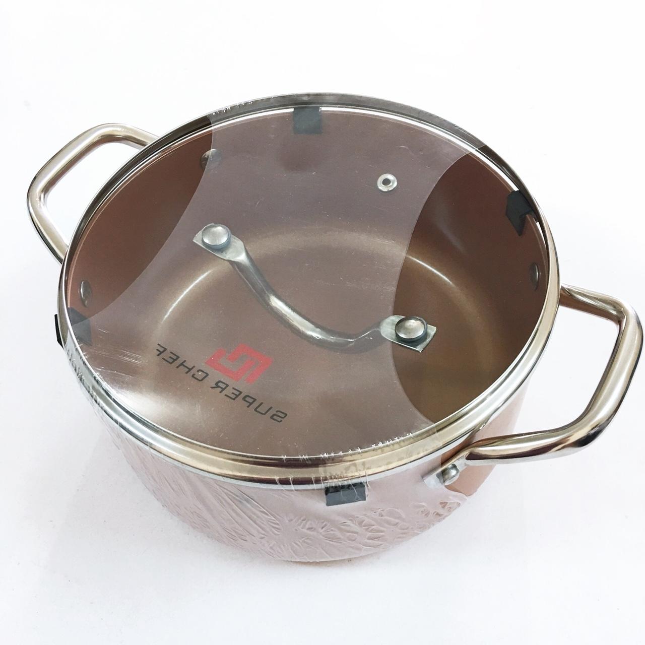 Nồi nắp kính chống dính super chef hợp kim tráng men đáy từ tay quai chống nóng 20cm sc-s2020