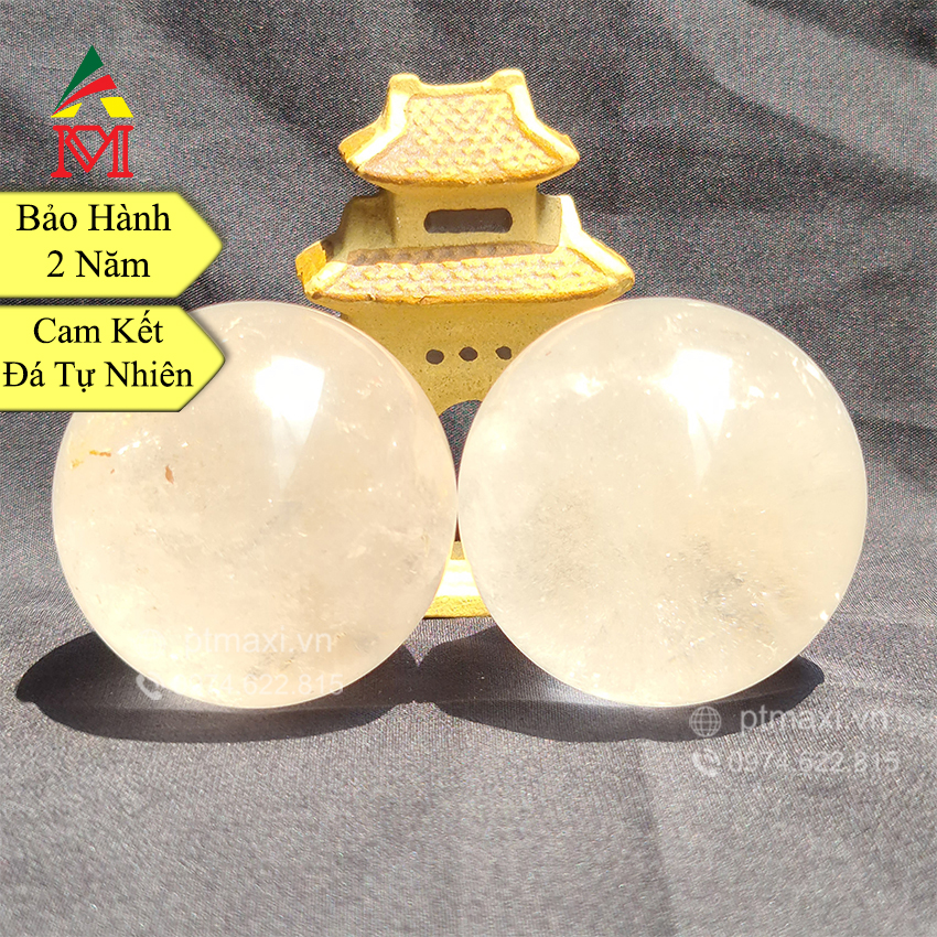 Cặp Bi Lăn Tay Đá Thạch Anh Trắng Trong Tự Nhiên 35mm.Hợp Mệnh Kim, Thuỷ