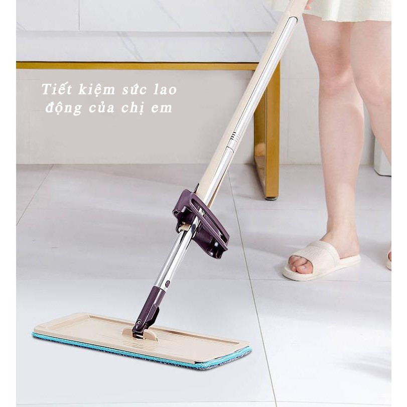 Cây lau nhà tự vắt phẳng thông minh Spin Mop xoay 360 độ - Tặng 1 bông lau