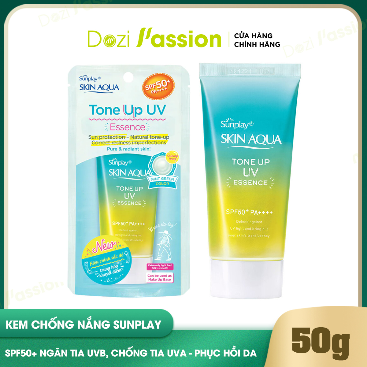 Kem chống nắng Sunplay Skin Aqua Tone Up Dạng Tinh Chất - Skin Aqua Tone Up UV Essence Mint Green SPF50+ PA++++ 50g
