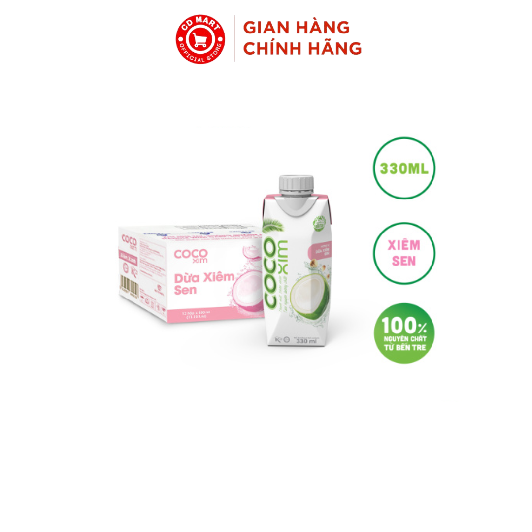 Thùng 12 hộp nước dừa xiêm sen Cocoxim (330ml)