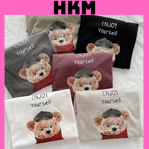 Áo thun tay lỡ Unisex nam nữ form rộng hình con gấu