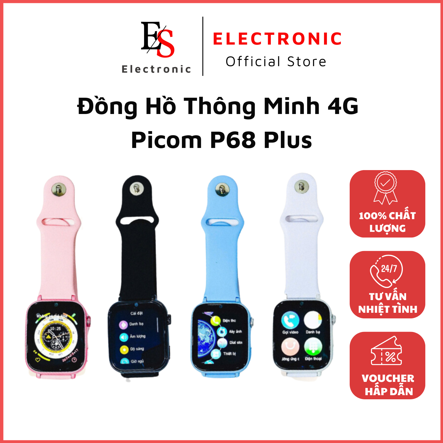 [Bản Mới 9/2024] Đồng Hồ Thông Minh Picom P68 Plus Lắp Sim Nghe Gọi Độc Lập, Gọi Video Call, Định Vị Chính Xác Vị Trí Của Bé Với Nhiều Màu Sắc, Full Tính Năng Cho Bé - Bảo Hành 12 Tháng, ,Lỗi Đổi Mới.