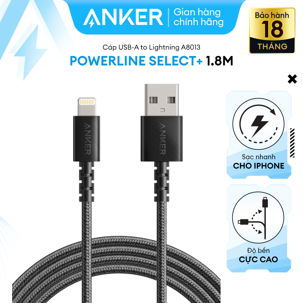 Cáp sạc anker powerline select+ lightning dài 1.8m - a8013