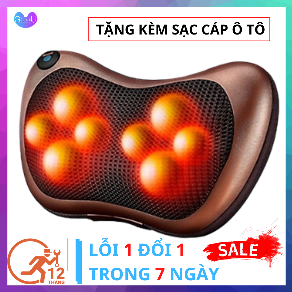 [LOẠI TỐT] Gối Massage HỒNG NGOẠI 8 Bi CAO CẤP - Gối MatXa Đa Năng Toàn Thân, Giảm Đau Cổ, Vai, Gáy, Lưu Thông Máu - Gối Mát xa Nhật Bản Thiết Kế Nhỏ Gọn, Dễ Sử Dụng BH Uy Tín 1 Đổi 1