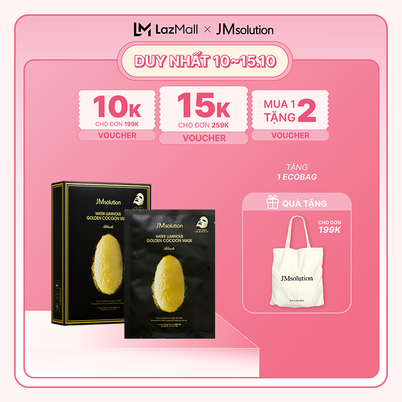 Mặt Nạ Dưỡng Trắng Và Chống Lão Hoá JMsolution Water Luminous Golden Cocoon Mask Plus 10 Miếng