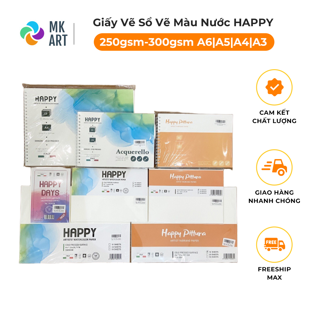 Giấy vẽ Sổ Vẽ Màu Nước HAPPY (vân nổi Cold)