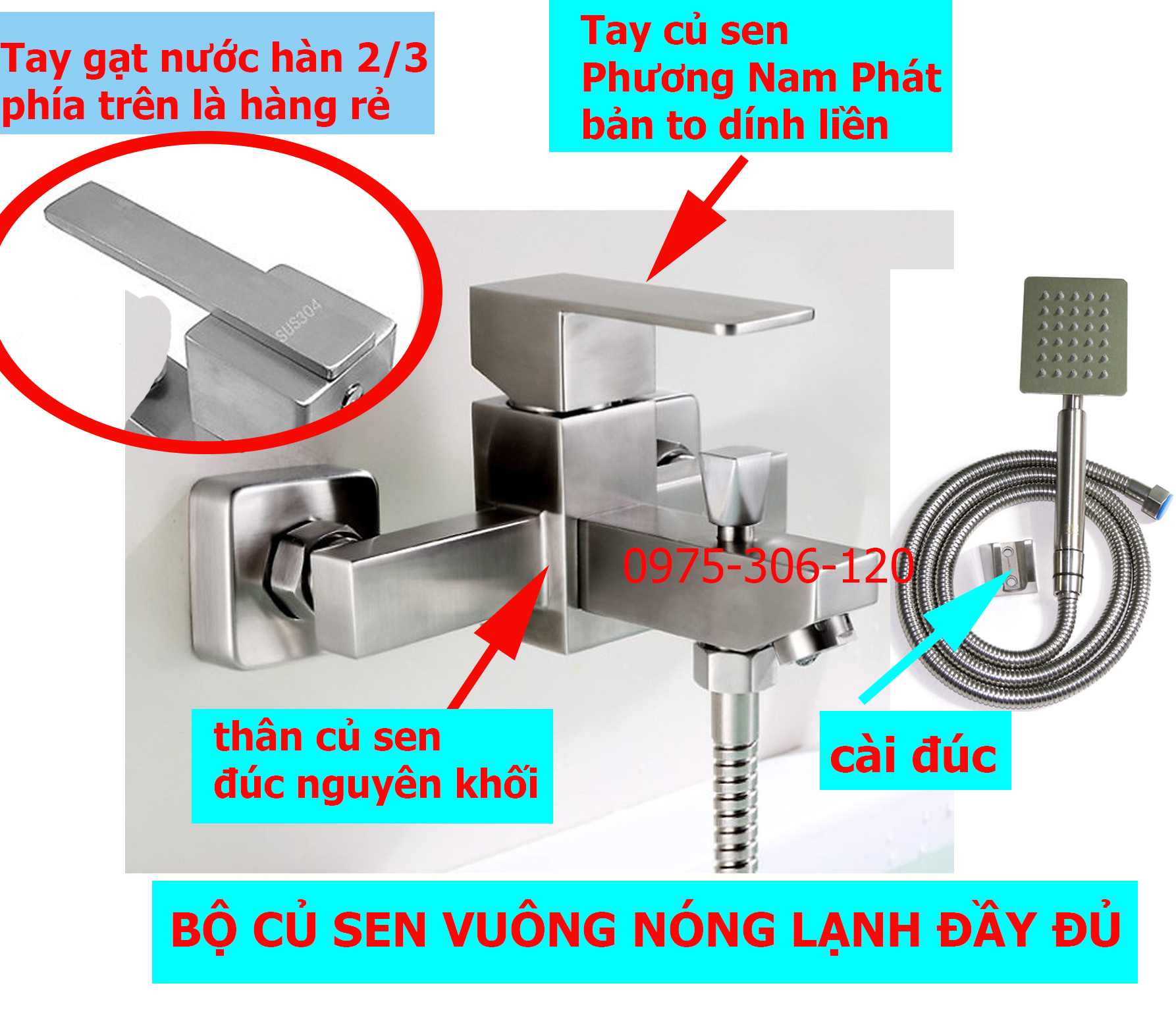 [HCM]Bộ Củ Sen Tắm NÓNG LẠNH và Tay Sen Tắm và Dây Sen 100% INOX 304 N2001 Fotar củ sen tay gạt nước bản to dính liền không phải hàn rẻ tay nhỏ hàn xì đắp lên củ inox chuẩn 304 chống han rỉ