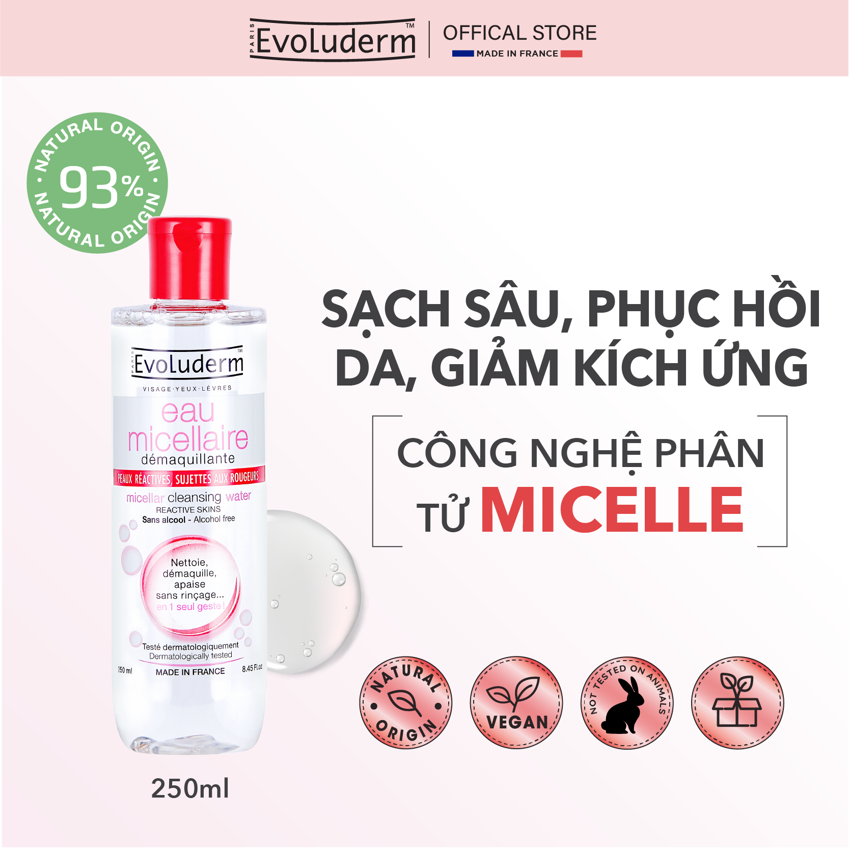 Nước Tẩy Trang Evoluderm dành cho da mẫn cảm dễ kích ứng 250ml