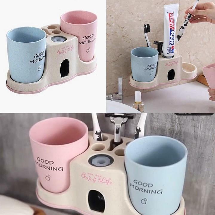 Dụng cụ lấy kem đánh răng tự động - Nhả kem đánh răng kèm 2 cốc lúa mạch