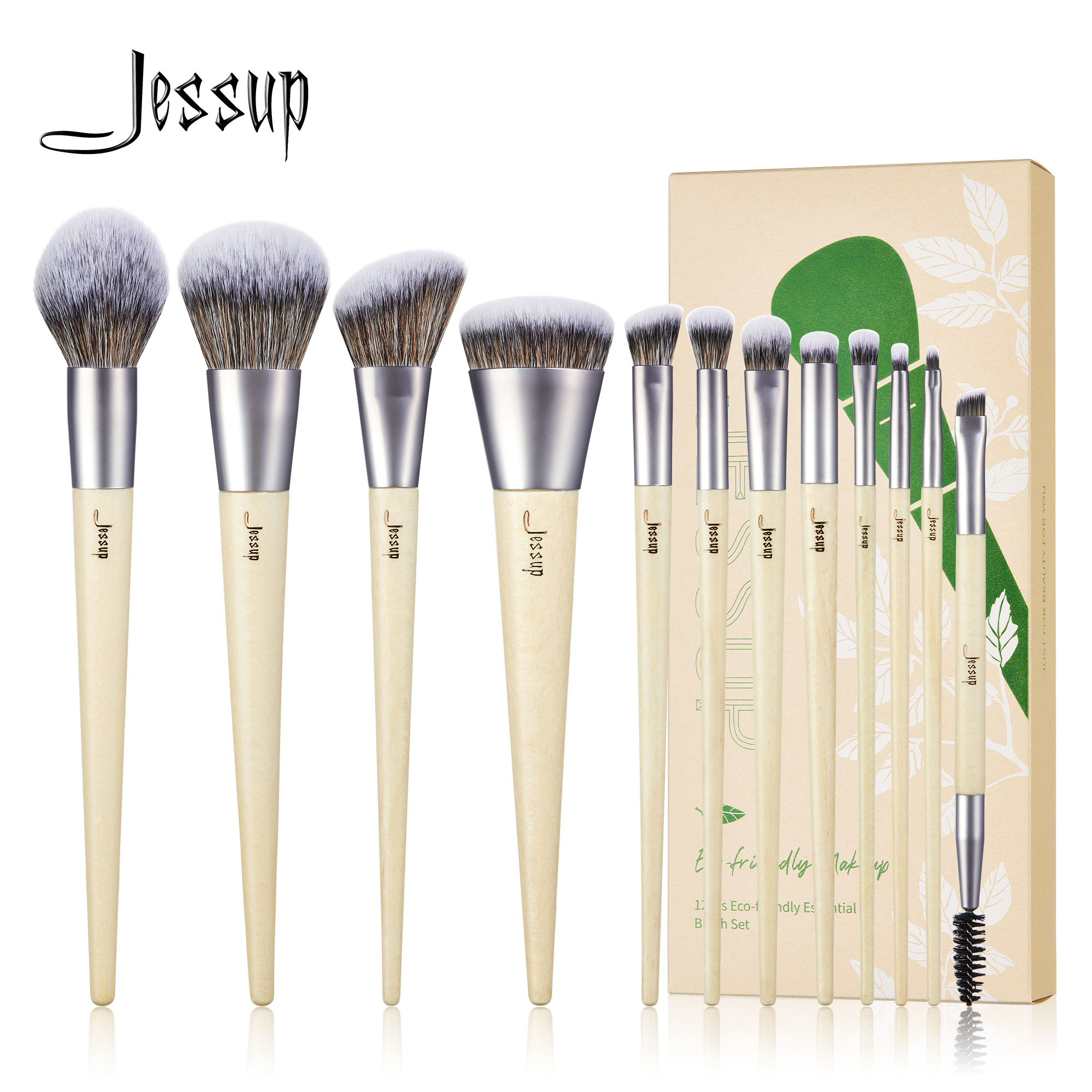 Jessup Makeup Brushes Set 12pcs Makeup brush Eco-Friendly Premium Synthetic Foundation Powder Angled Concealer Blending Eyeshadow Duo Eyebrow T327
