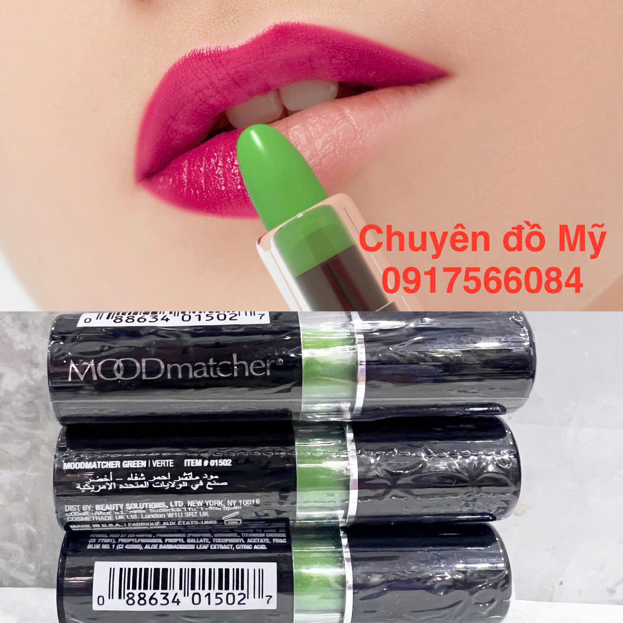 Son gió dưỡng môi đổi màu Moodmatcher Green 3.5g của Mỹ