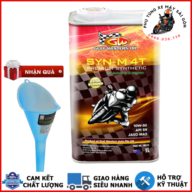 Nhớt tổng hợp Gulf Western Oil 10w50 dành cho xe số, côn tay - Nhập khẩu Úc [Mua 5 tặng 1 phểu]