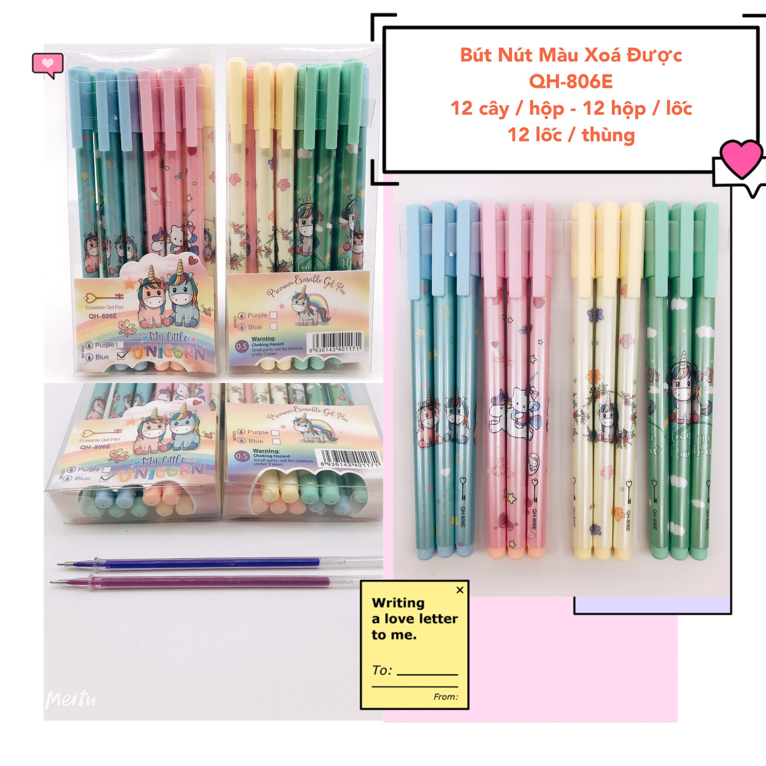 [HCM]HOP 12 BUT XOA DUOC - MUC NHIEU - THAN NGOC TRAI - HINH UNICORN QH-806